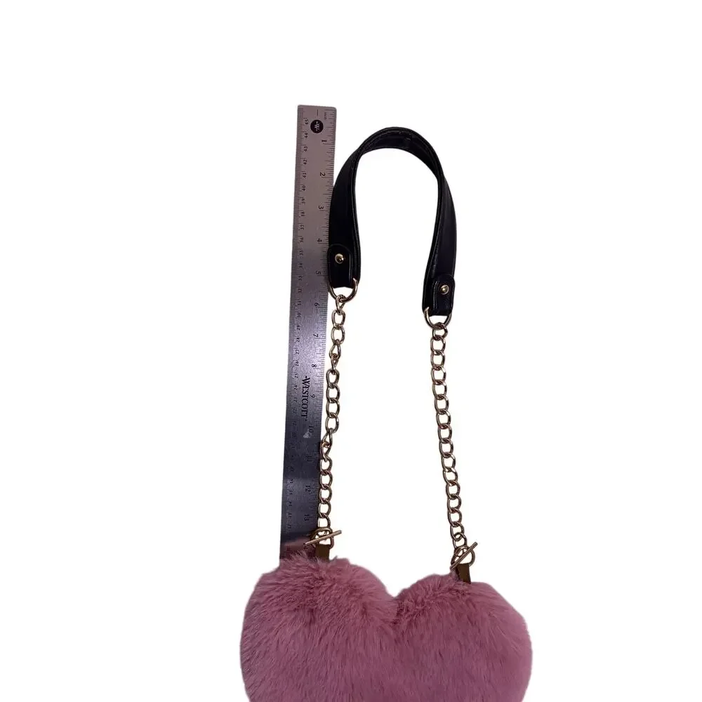 Fuzzy Heart Y2K Purse Gold Pink Coquette Kawaii Shoulder Bag Cute Aesthetic